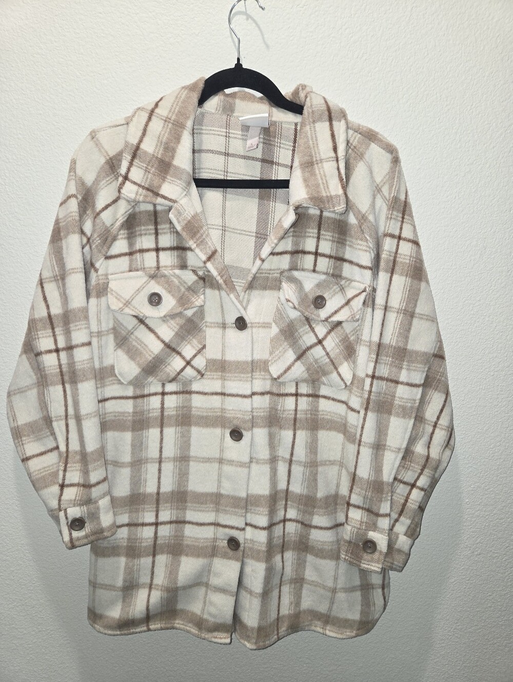 Knox Rose Cream and Beige Plaid Shirt Jacket